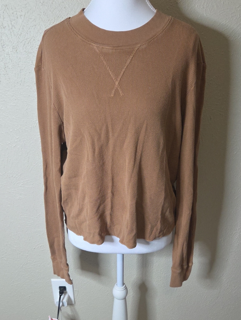 MATE the Label Camel Waffle Knit Crewneck Sweatshirt
